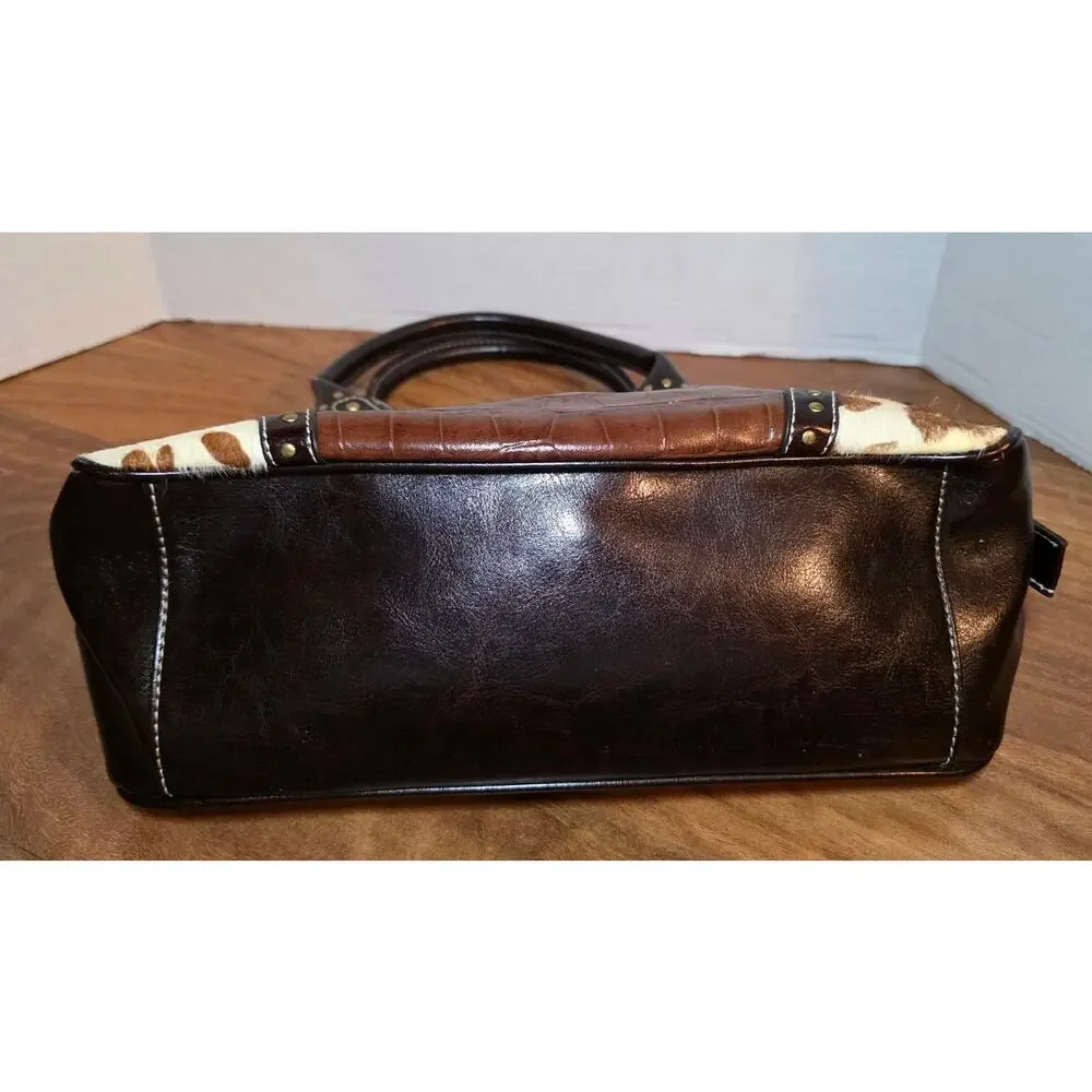 Western Studded Horseshoe Handbag Satchel Purse Croc Embossed Cowhide